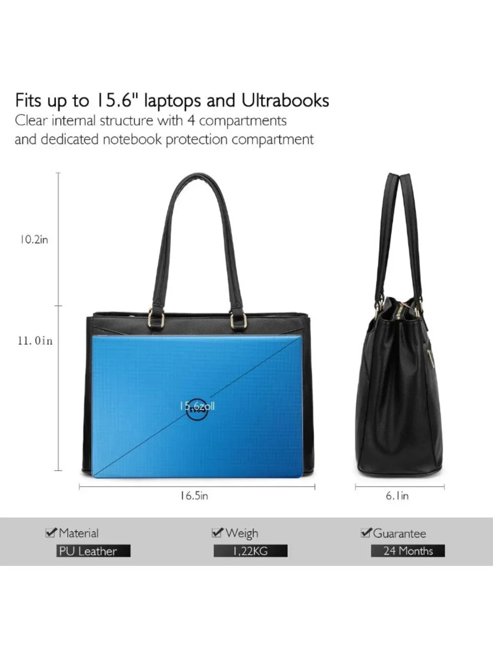 Stylish Waterproof Laptop Tote Bag for Women - 15.6 Inch, Perfect for Office